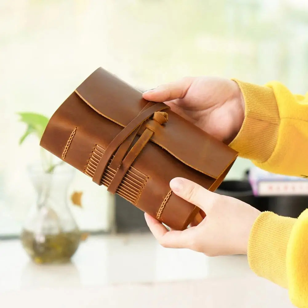 Vintage Portable Mini Notebook 400 Sheets Kraft Paper Agenda Planner Diary Leather Cover Notebook Sketchbook Office School