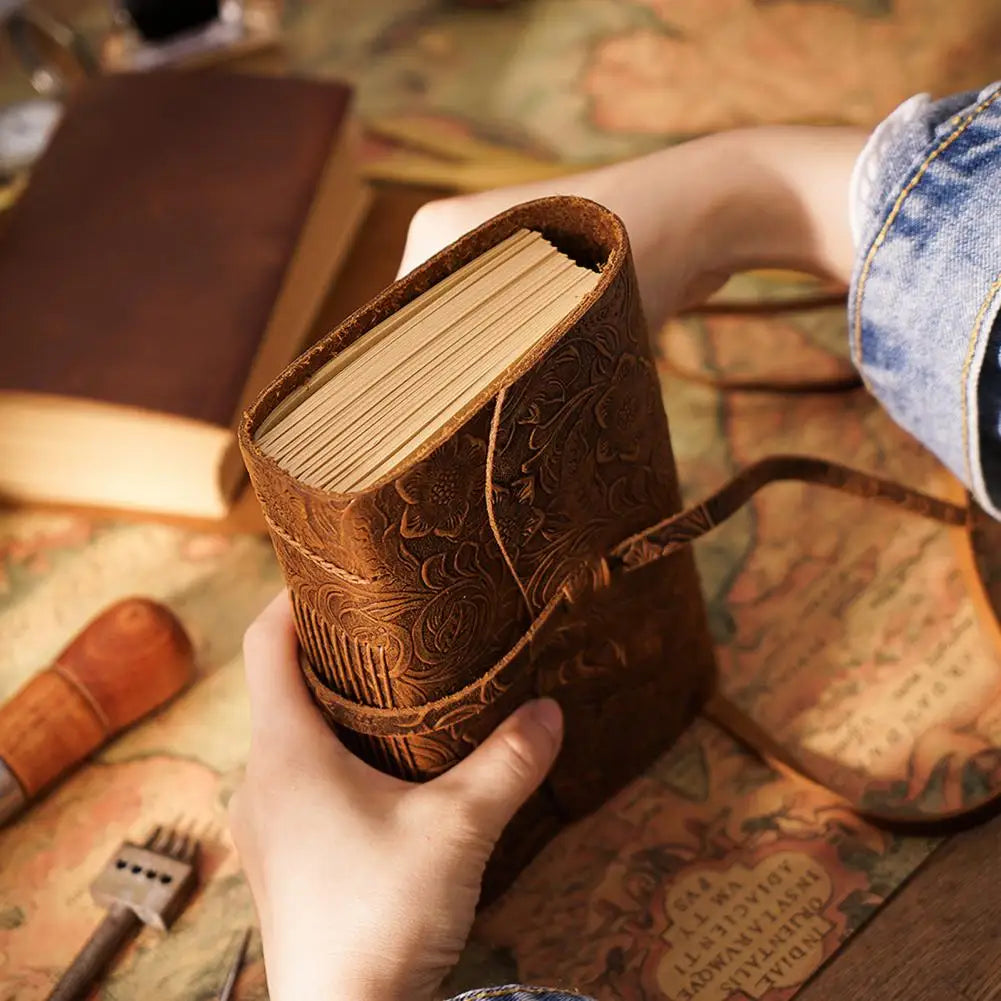 Vintage Portable Mini Notebook 400 Sheets Kraft Paper Agenda Planner Diary Leather Cover Notebook Sketchbook Office School
