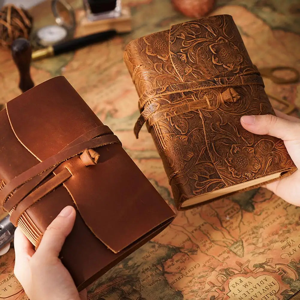 Vintage Portable Mini Notebook 400 Sheets Kraft Paper Agenda Planner Diary Leather Cover Notebook Sketchbook Office School