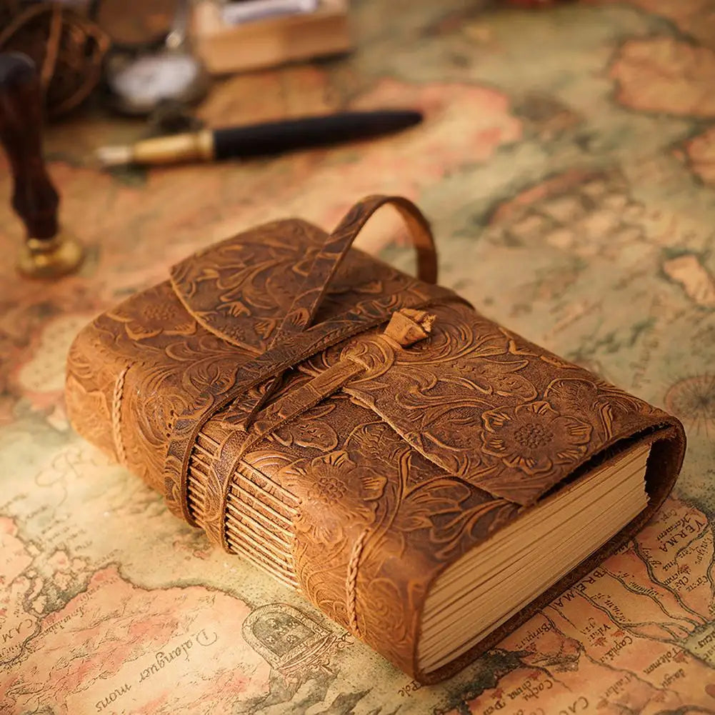 Vintage Portable Mini Notebook 400 Sheets Kraft Paper Agenda Planner Diary Leather Cover Notebook Sketchbook Office School