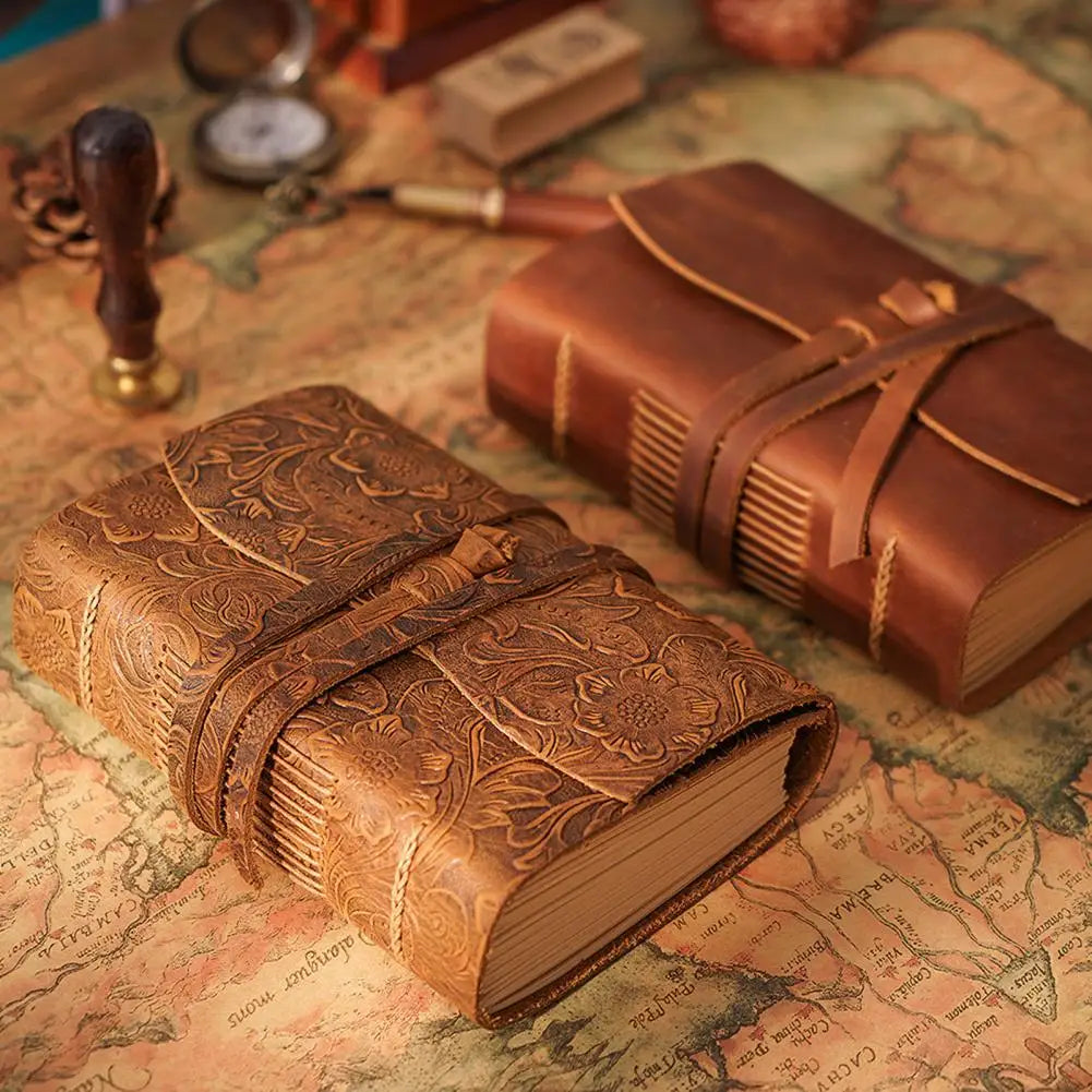 Vintage Portable Mini Notebook 400 Sheets Kraft Paper Agenda Planner Diary Leather Cover Notebook Sketchbook Office School