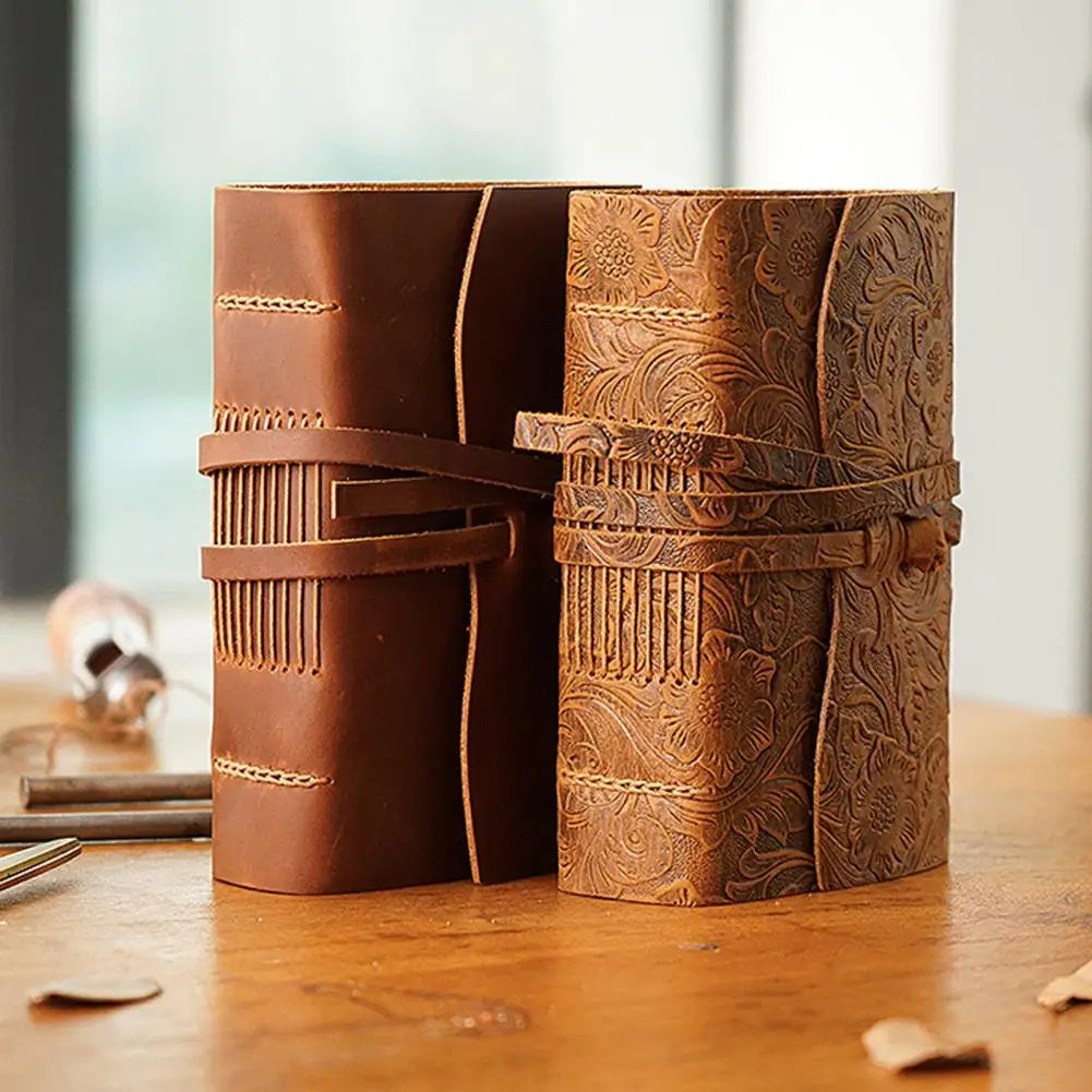 Vintage Portable Mini Notebook 400 Sheets Kraft Paper Agenda Planner Diary Leather Cover Notebook Sketchbook Office School