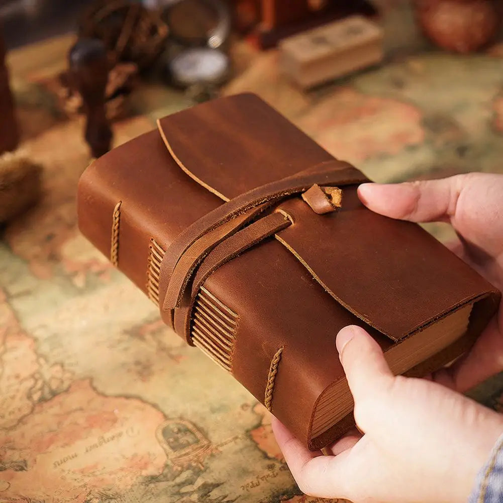 Vintage Portable Mini Notebook 400 Sheets Kraft Paper Agenda Planner Diary Leather Cover Notebook Sketchbook Office School