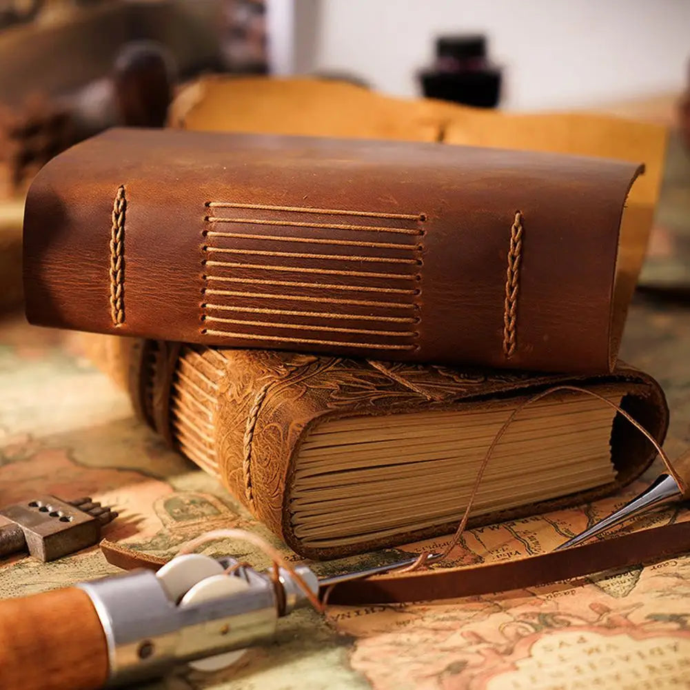 Vintage Portable Mini Notebook 400 Sheets Kraft Paper Agenda Planner Diary Leather Cover Notebook Sketchbook Office School