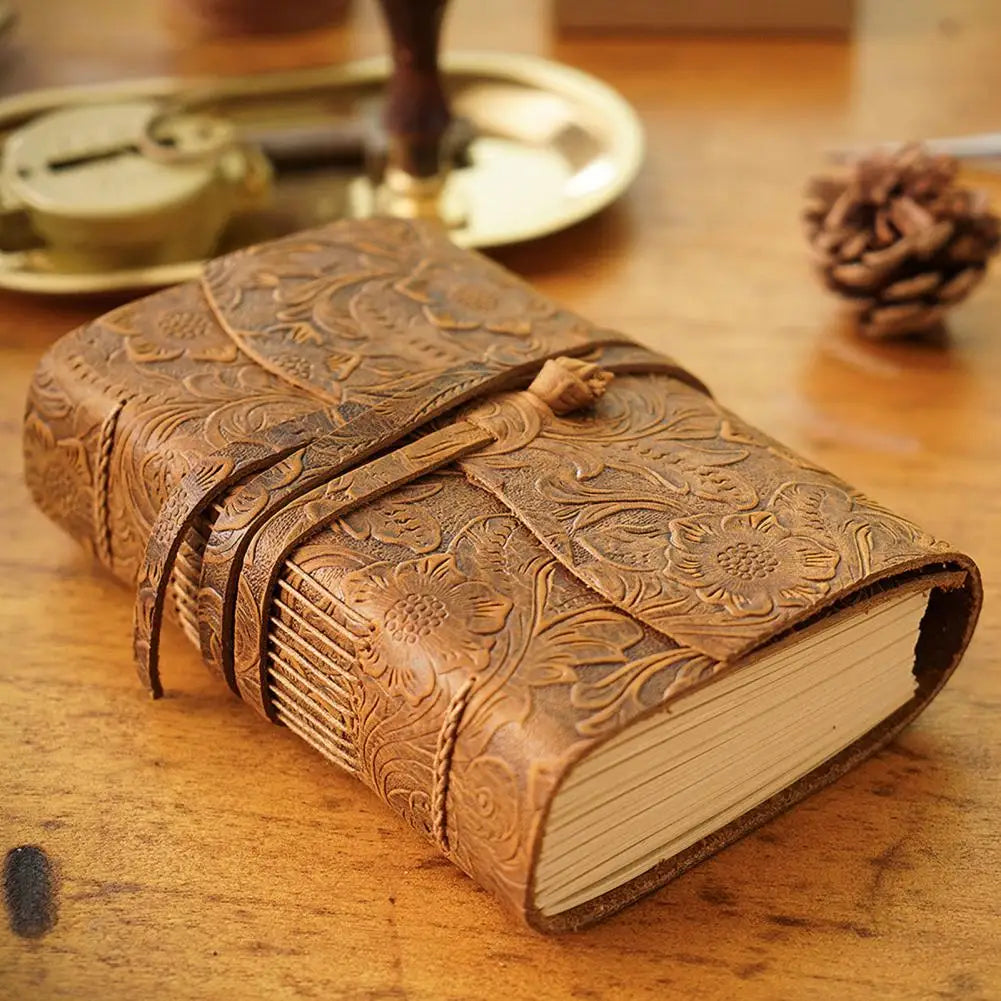Vintage Portable Mini Notebook 400 Sheets Kraft Paper Agenda Planner Diary Leather Cover Notebook Sketchbook Office School