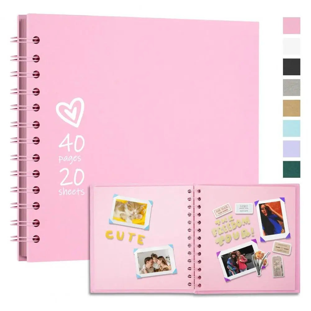 7-Inch Scrapbook Photo Album 40 Pages Twin-wire Binding DIY Hard Cover Spiral Wedding Travel Baby Shower Children Family Anniver
