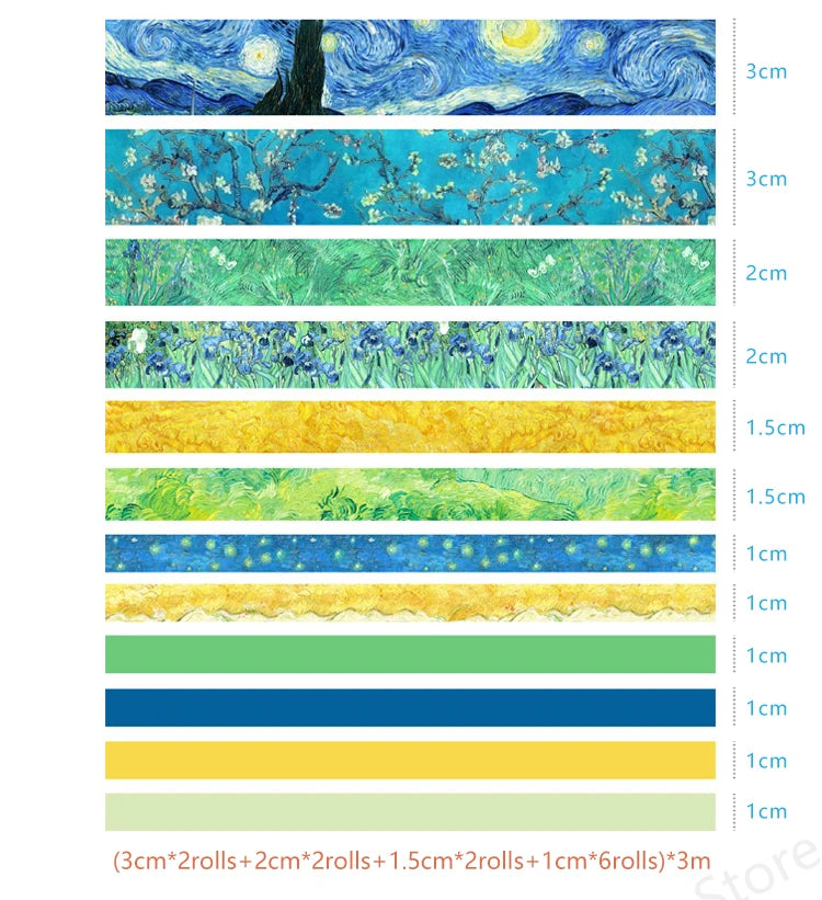 Van Gogh Oil Painting Series Washi Tape Set Gold Stamping Decorative Adhesive Tape Masking Tapes Scrapbooking Diary Stickers