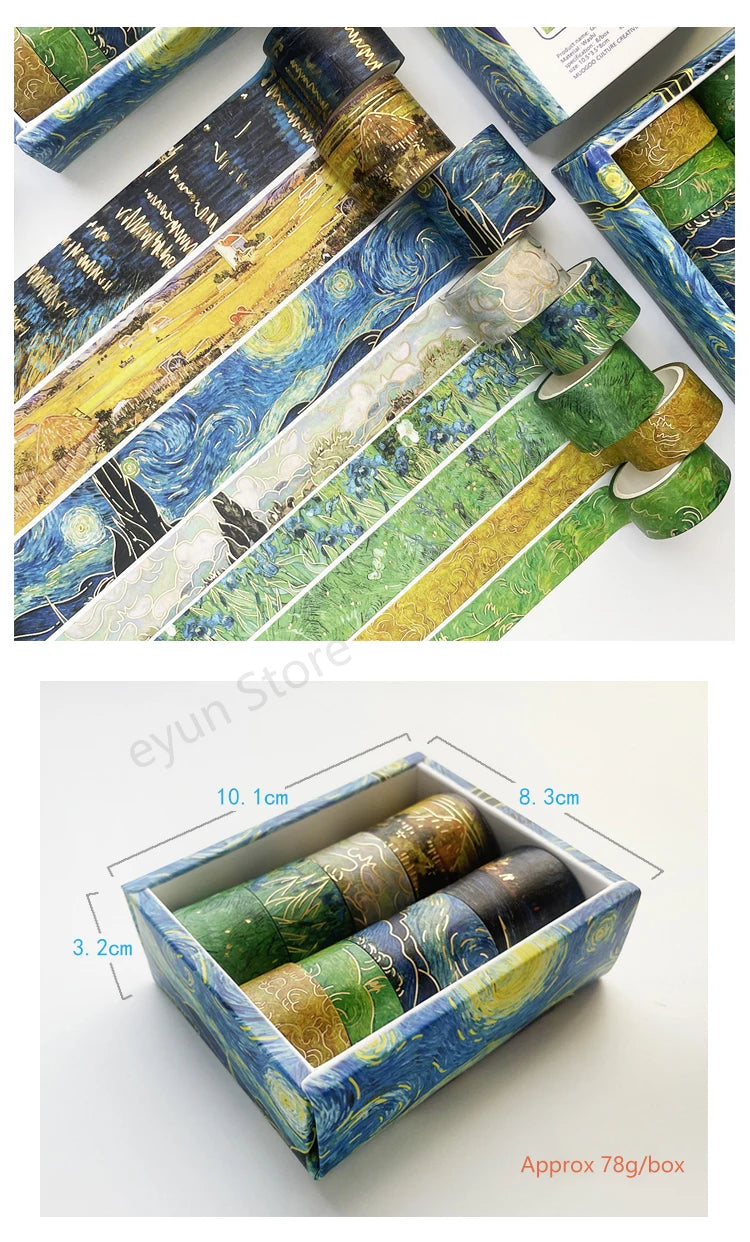 Van Gogh Oil Painting Series Washi Tape Set Gold Stamping Decorative Adhesive Tape Masking Tapes Scrapbooking Diary Stickers