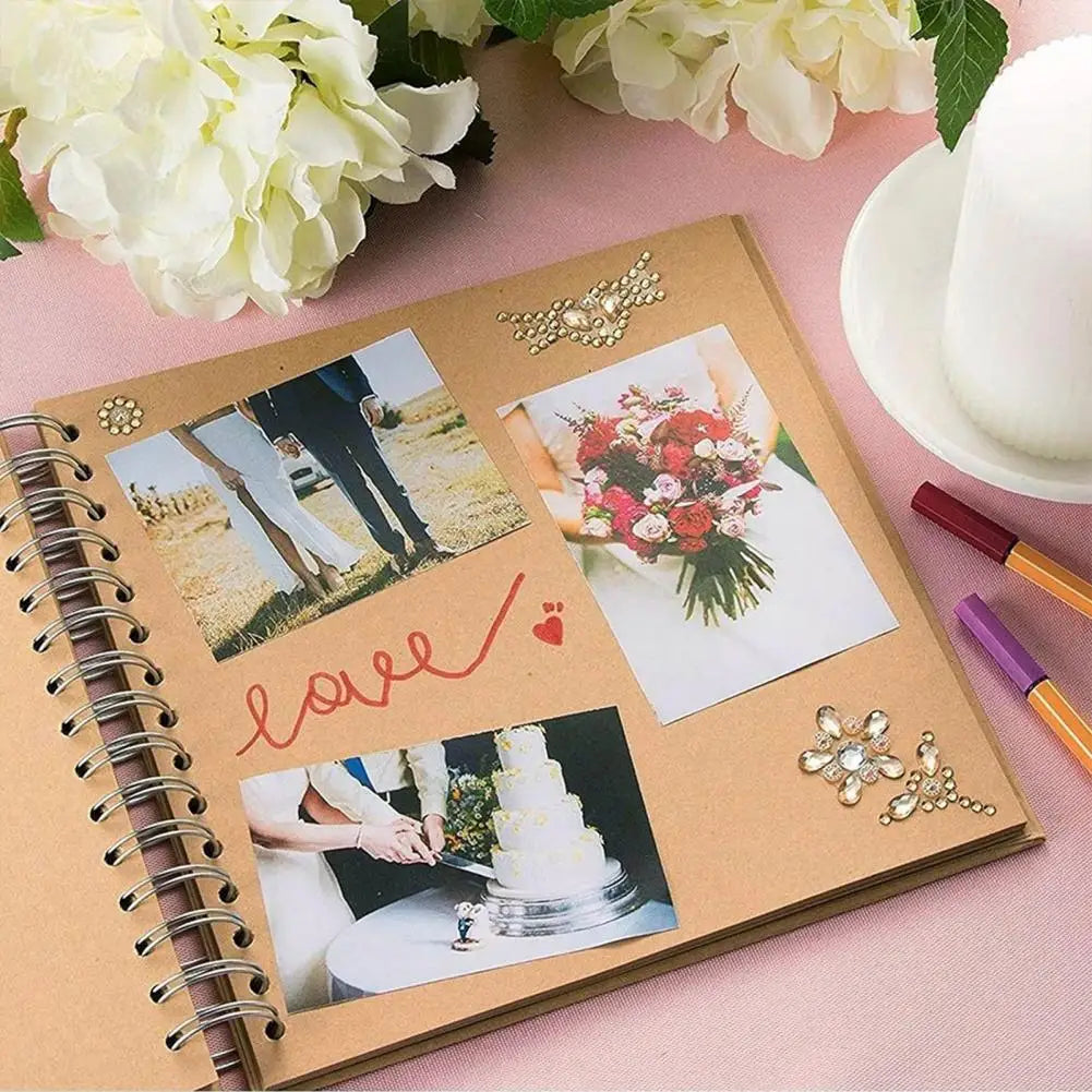 7-Inch Scrapbook Photo Album 40 Pages Twin-wire Binding DIY Hard Cover Spiral Wedding Travel Baby Shower Children Family Anniver
