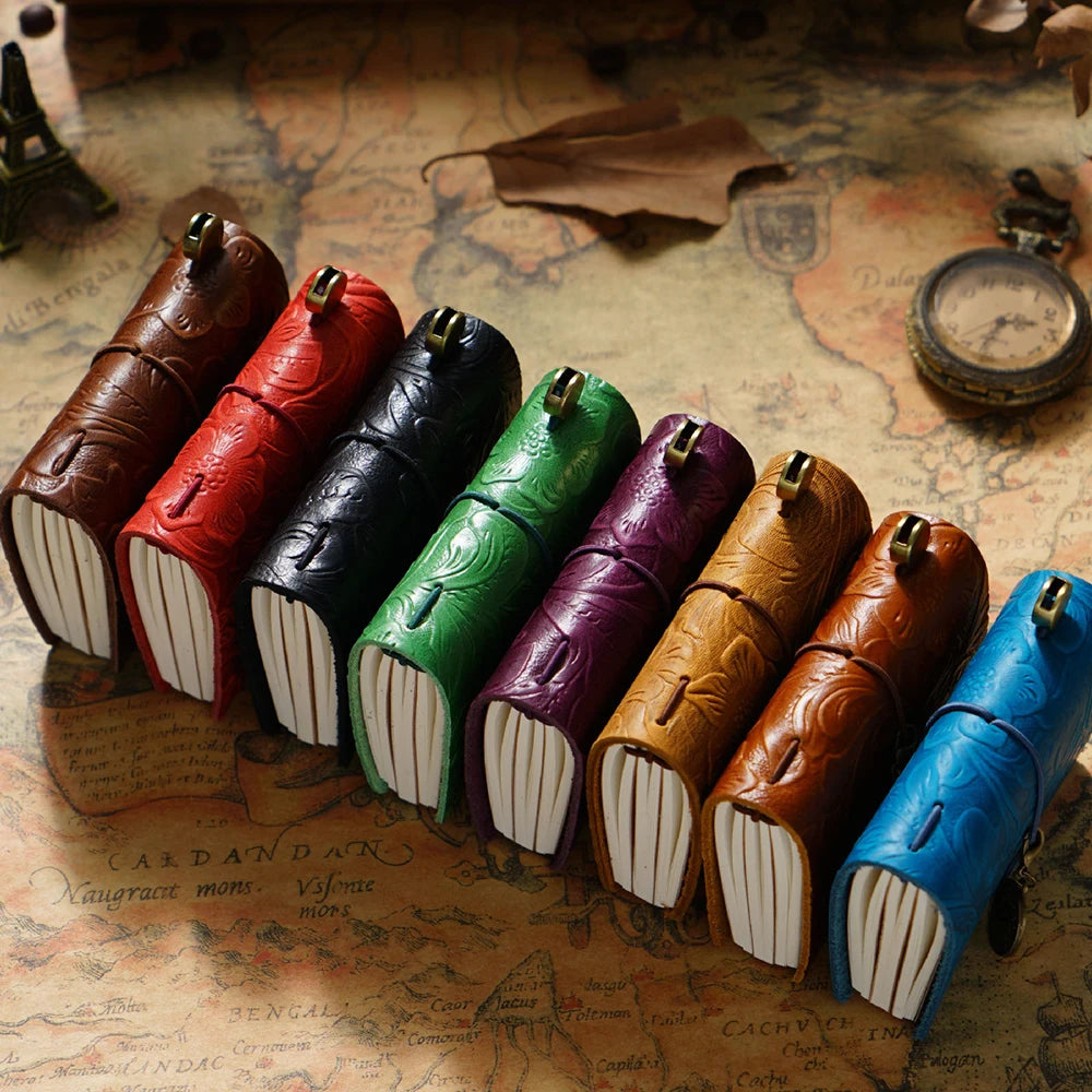 Genuine Leather Traveler's Notebook Carved Pattern Planner Mini Notebooks Journal Handmade Diary Sketchbook Planner Stationery