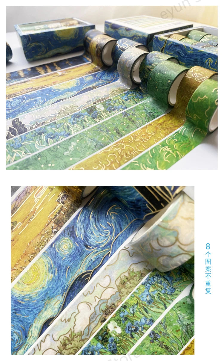 Van Gogh Oil Painting Series Washi Tape Set Gold Stamping Decorative Adhesive Tape Masking Tapes Scrapbooking Diary Stickers