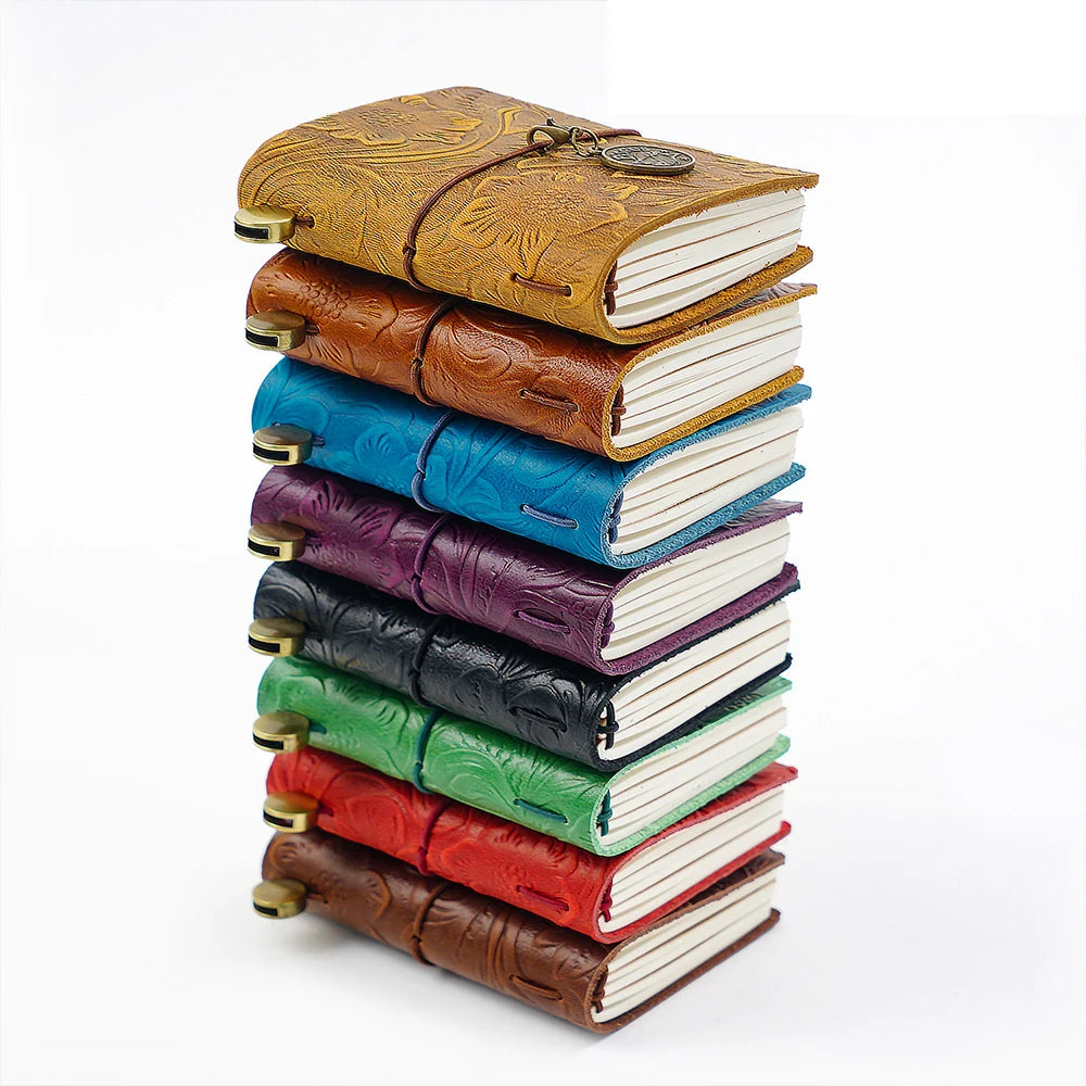 Genuine Leather Traveler's Notebook Carved Pattern Planner Mini Notebooks Journal Handmade Diary Sketchbook Planner Stationery