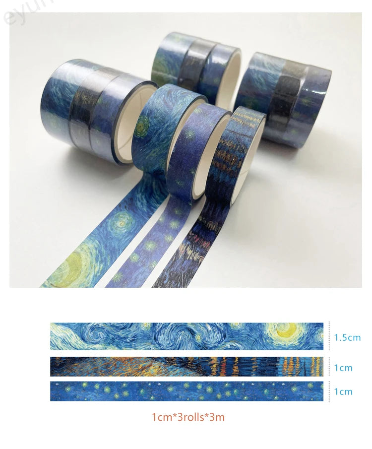 Van Gogh Oil Painting Series Washi Tape Set Gold Stamping Decorative Adhesive Tape Masking Tapes Scrapbooking Diary Stickers