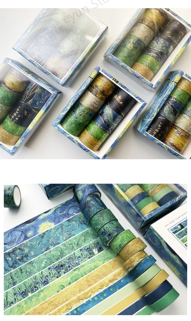 Van Gogh Oil Painting Series Washi Tape Set Gold Stamping Decorative Adhesive Tape Masking Tapes Scrapbooking Diary Stickers