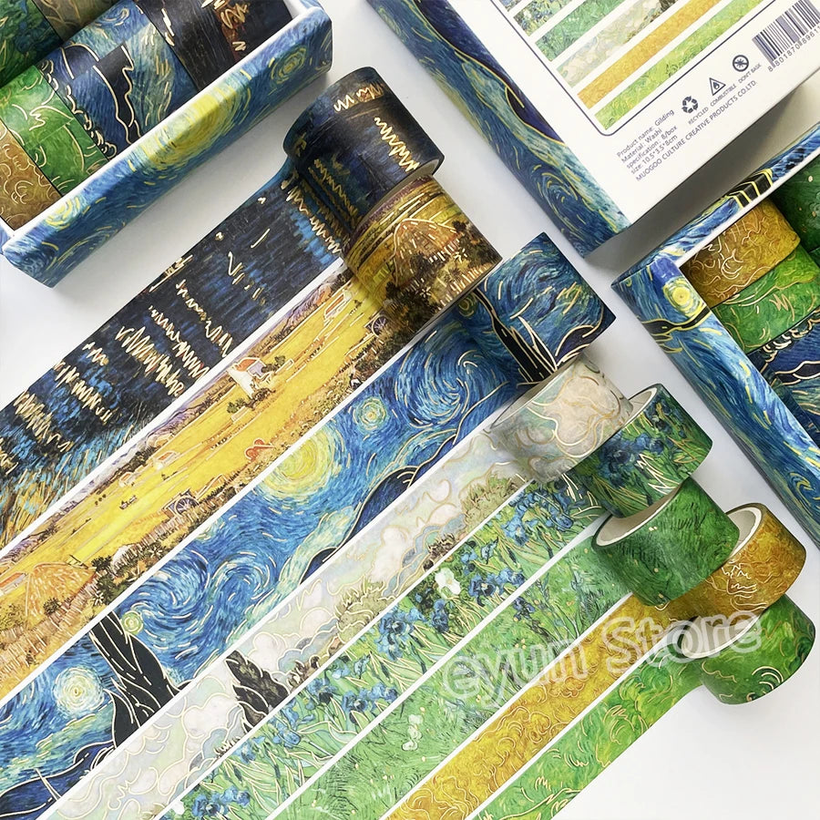 Van Gogh Oil Painting Series Washi Tape Set Gold Stamping Decorative Adhesive Tape Masking Tapes Scrapbooking Diary Stickers