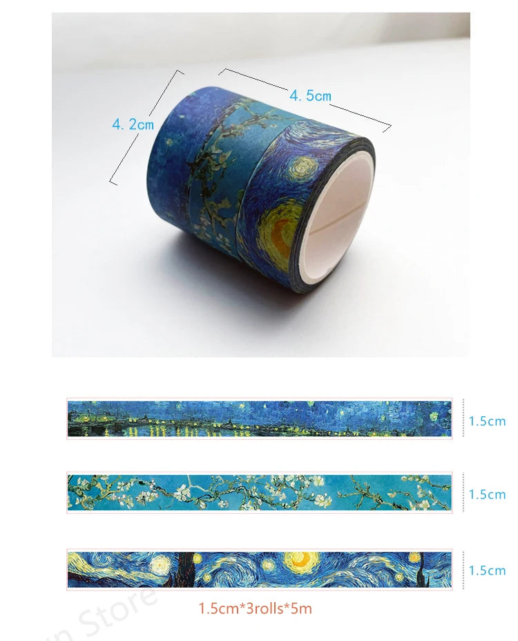 Van Gogh Oil Painting Series Washi Tape Set Gold Stamping Decorative Adhesive Tape Masking Tapes Scrapbooking Diary Stickers