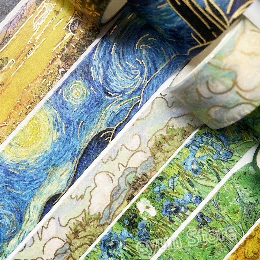 Van Gogh Oil Painting Series Washi Tape Set Gold Stamping Decorative Adhesive Tape Masking Tapes Scrapbooking Diary Stickers