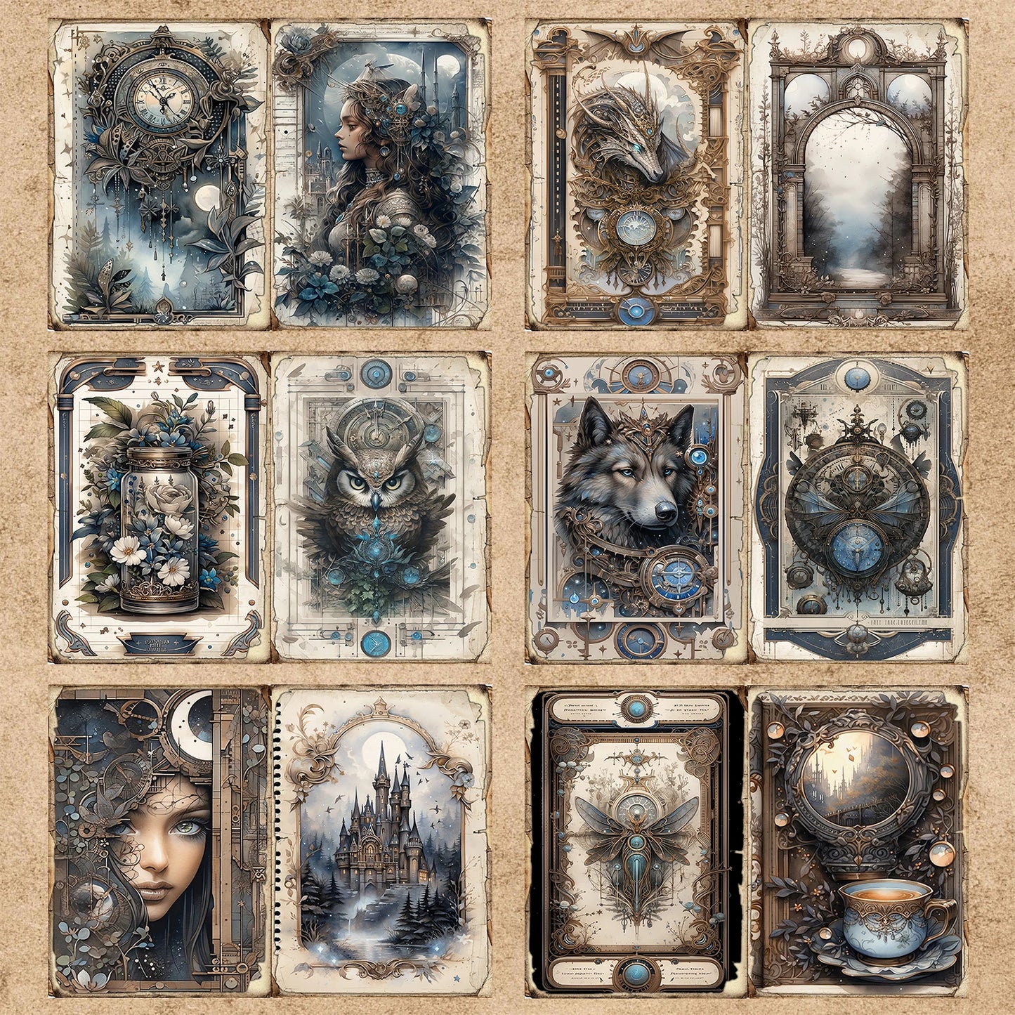 10 Sheets Steampunk Scrapbooking Papers