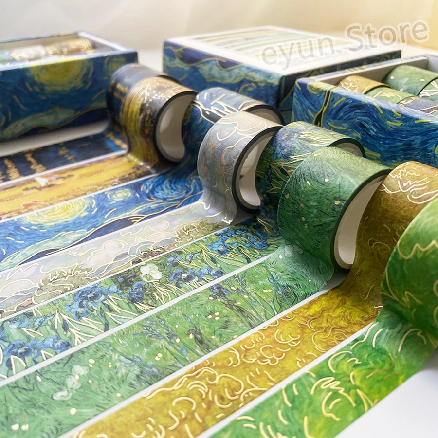 Van Gogh Oil Painting Series Washi Tape Set Gold Stamping Decorative Adhesive Tape Masking Tapes Scrapbooking Diary Stickers