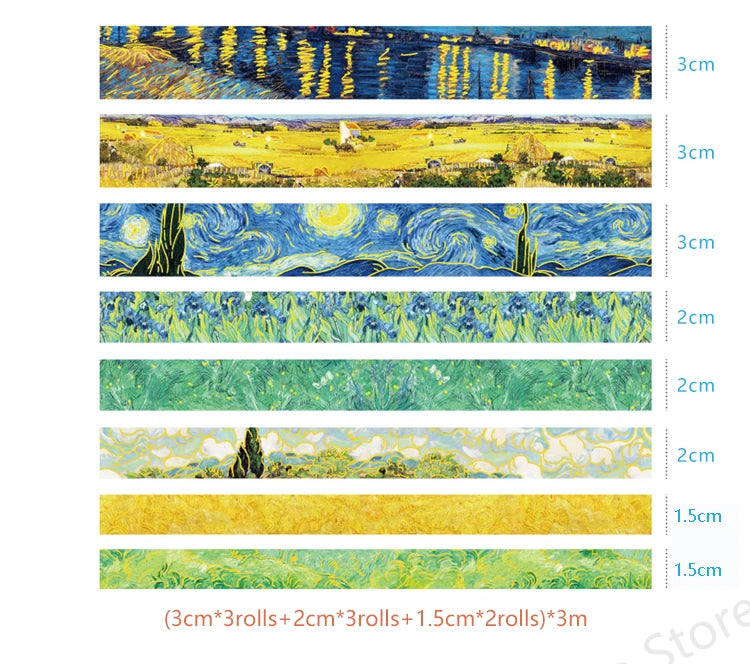Van Gogh Oil Painting Series Washi Tape Set Gold Stamping Decorative Adhesive Tape Masking Tapes Scrapbooking Diary Stickers