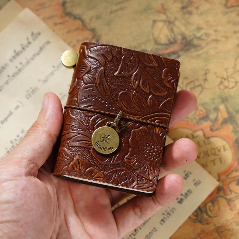 Genuine Leather Traveler's Notebook Carved Pattern Planner Mini Notebooks Journal Handmade Diary Sketchbook Planner Stationery