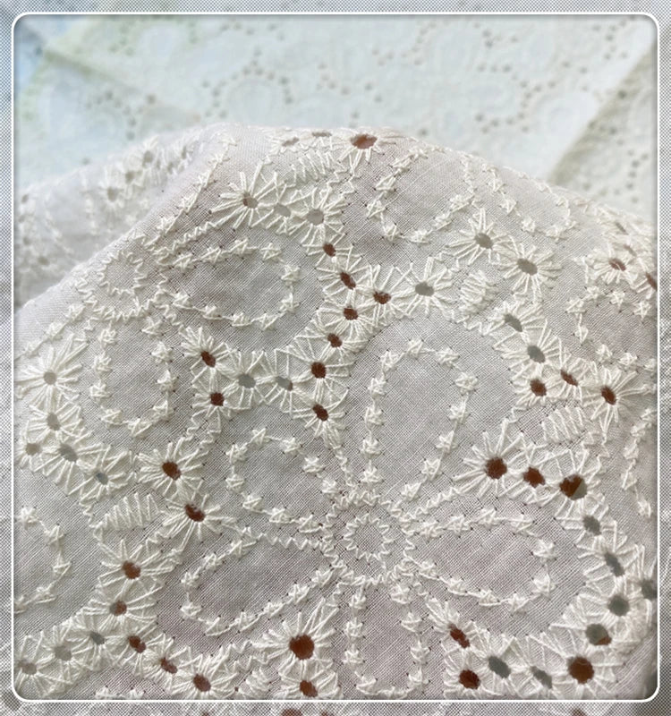 Handmade DIY Coloful Cotton Cloth Hollow Out Embroidered Lace Fabric Width 130cm Clothes Dress Home Accessories