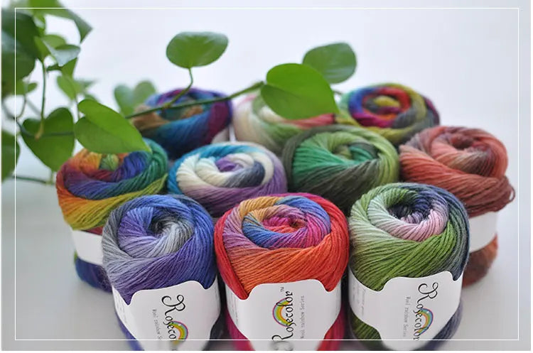 50g(180m)/Ball Rainbow Hand Knitting Merino Wool Yarn Fancy Dye Crochet Yarn DIY Scarf Shawl Yarn for Hand Knitting