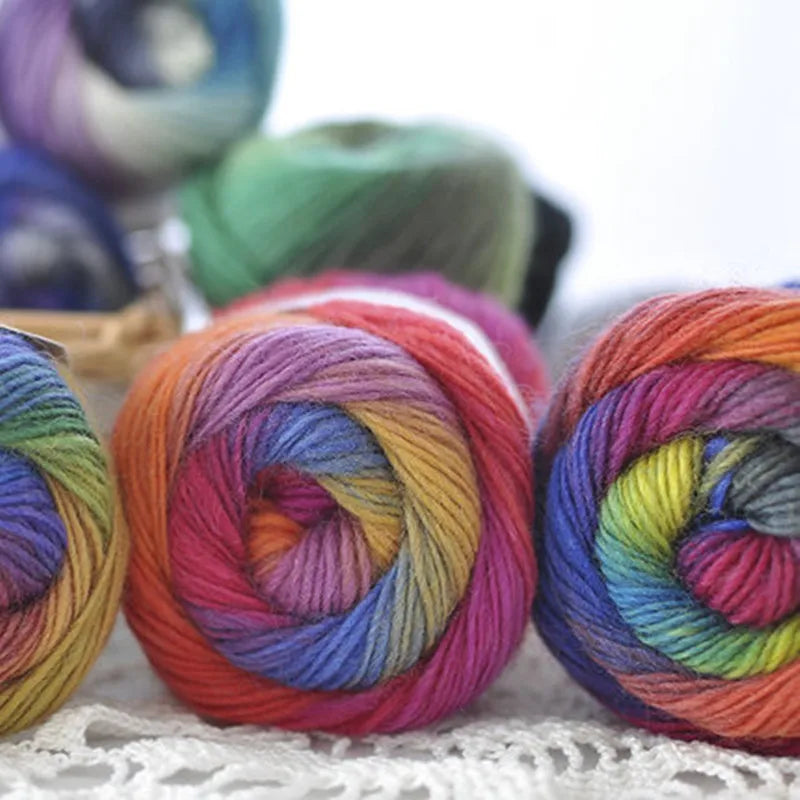 50g(180m)/Ball Rainbow Hand Knitting Merino Wool Yarn Fancy Dye Crochet Yarn DIY Scarf Shawl Yarn for Hand Knitting