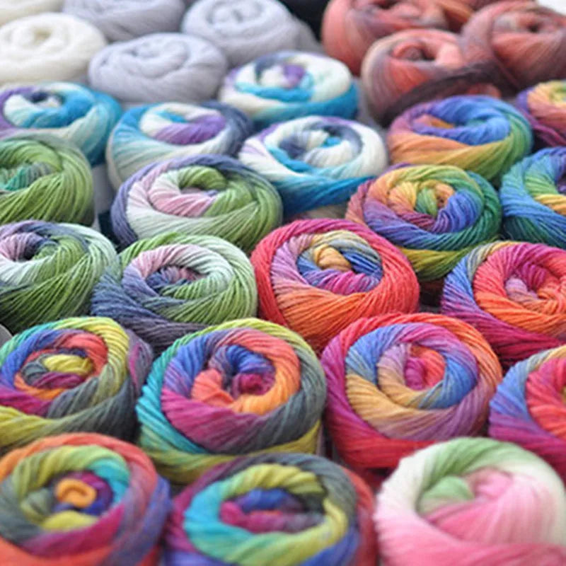 50g(180m)/Ball Rainbow Hand Knitting Merino Wool Yarn Fancy Dye Crochet Yarn DIY Scarf Shawl Yarn for Hand Knitting