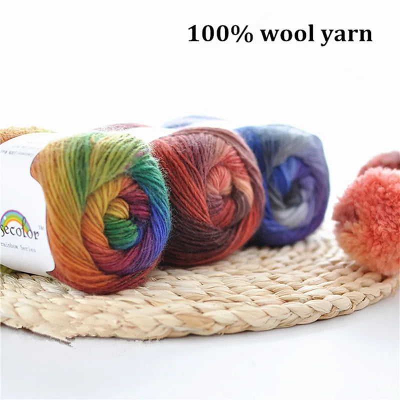 50g(180m)/Ball Rainbow Hand Knitting Merino Wool Yarn Fancy Dye Crochet Yarn DIY Scarf Shawl Yarn for Hand Knitting