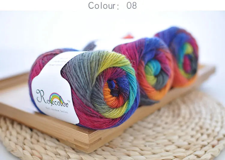 50g(180m)/Ball Rainbow Hand Knitting Merino Wool Yarn Fancy Dye Crochet Yarn DIY Scarf Shawl Yarn for Hand Knitting
