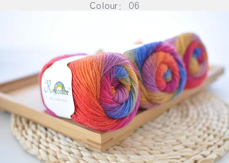 50g(180m)/Ball Rainbow Hand Knitting Merino Wool Yarn Fancy Dye Crochet Yarn DIY Scarf Shawl Yarn for Hand Knitting