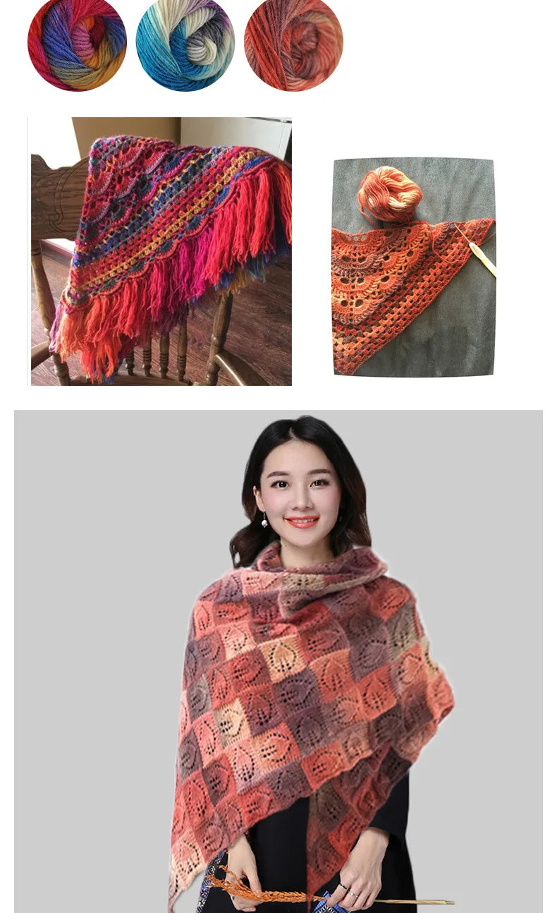 50g(180m)/Ball Rainbow Hand Knitting Merino Wool Yarn Fancy Dye Crochet Yarn DIY Scarf Shawl Yarn for Hand Knitting