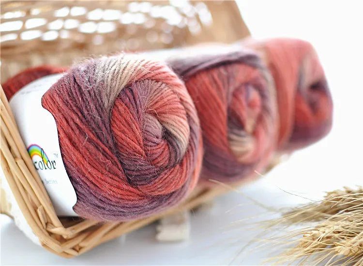 50g(180m)/Ball Rainbow Hand Knitting Merino Wool Yarn Fancy Dye Crochet Yarn DIY Scarf Shawl Yarn for Hand Knitting