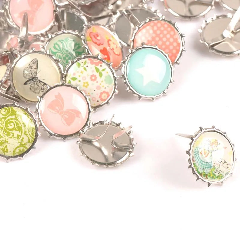 Mixed Pattern Round Metal brads scrapbooking embellishment For DIY Craft Accessories home Decoration 20pcs 15x10.9mm c2579