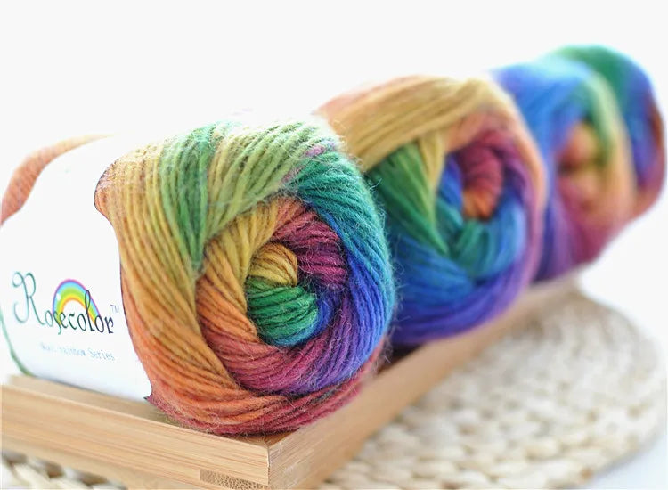 50g(180m)/Ball Rainbow Hand Knitting Merino Wool Yarn Fancy Dye Crochet Yarn DIY Scarf Shawl Yarn for Hand Knitting