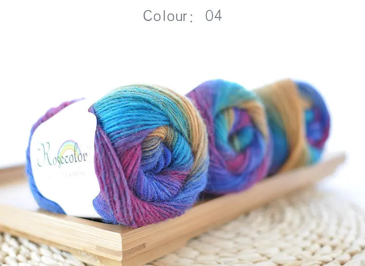 50g(180m)/Ball Rainbow Hand Knitting Merino Wool Yarn Fancy Dye Crochet Yarn DIY Scarf Shawl Yarn for Hand Knitting