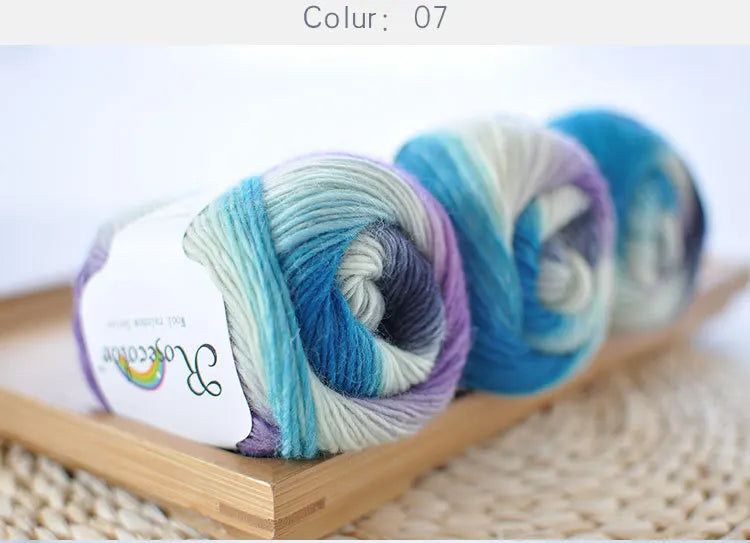 50g(180m)/Ball Rainbow Hand Knitting Merino Wool Yarn Fancy Dye Crochet Yarn DIY Scarf Shawl Yarn for Hand Knitting