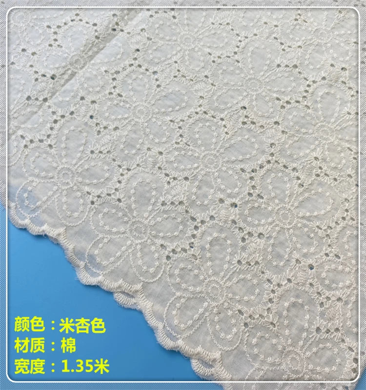 Handmade DIY Coloful Cotton Cloth Hollow Out Embroidered Lace Fabric Width 130cm Clothes Dress Home Accessories