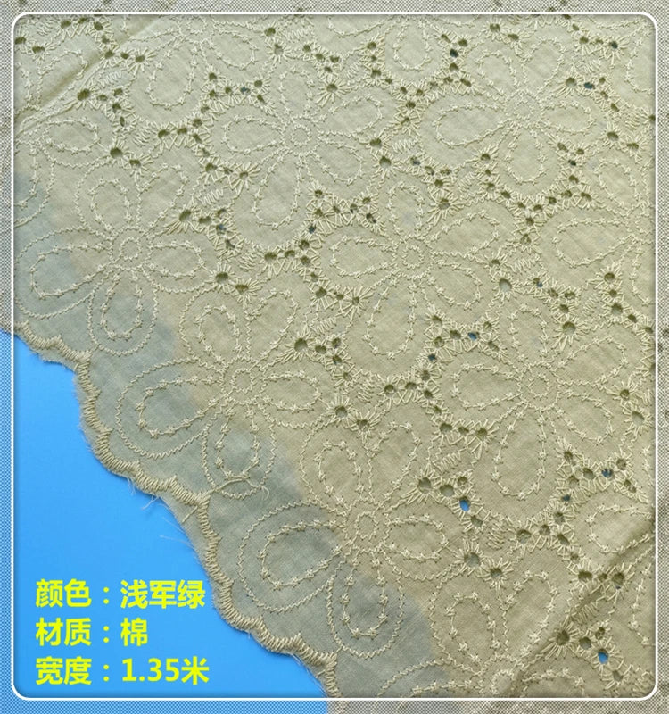 Handmade DIY Coloful Cotton Cloth Hollow Out Embroidered Lace Fabric Width 130cm Clothes Dress Home Accessories