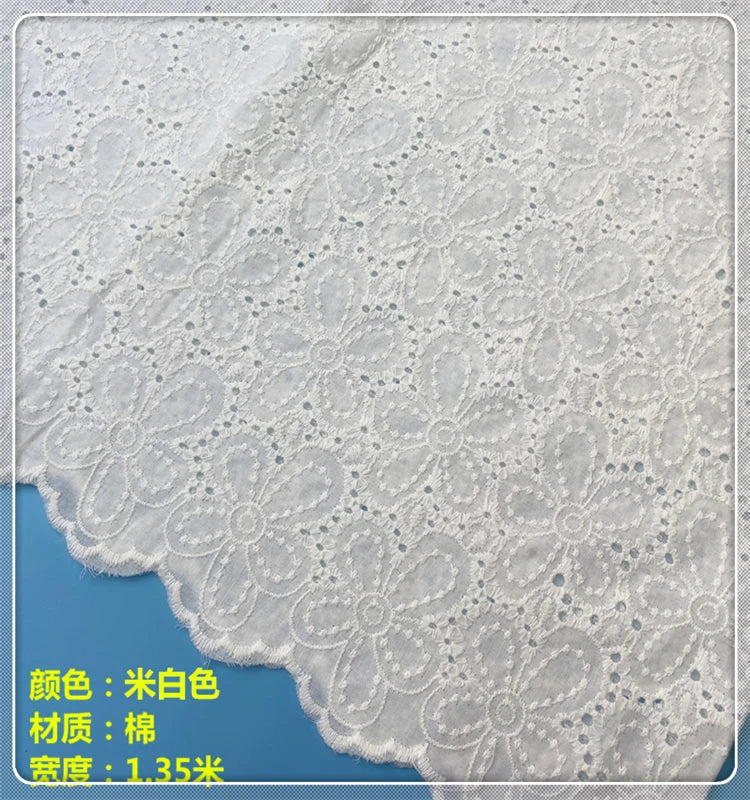 Handmade DIY Coloful Cotton Cloth Hollow Out Embroidered Lace Fabric Width 130cm Clothes Dress Home Accessories