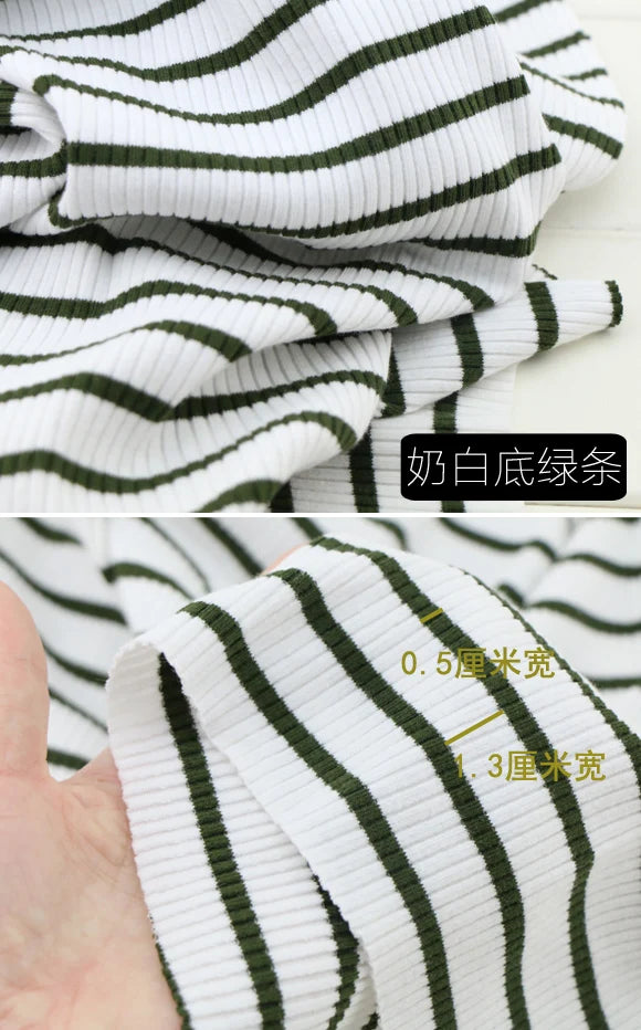 50cm X 125cm Cotton Rib Dyed Horizontal Strip Elastic Knitted Fabric Diy Clothes Medium make dress Cloth 250g/m