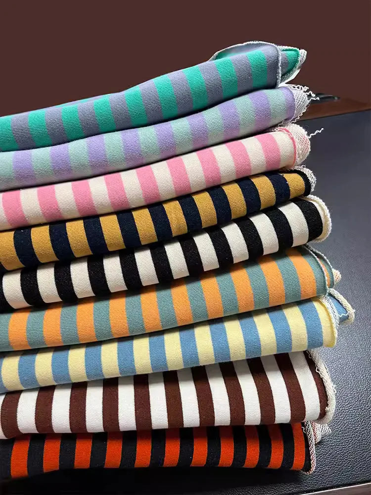 Rainbow Striped Cotton Elastic Knitted French Terry Fabric DIY For Sewing Hoodie Jacket Shirt Tissus By The Half Meter 600g/m