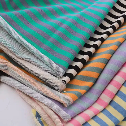 Rainbow Striped Cotton Elastic Knitted French Terry Fabric DIY For Sewing Hoodie Jacket Shirt Tissus By The Half Meter 600g/m