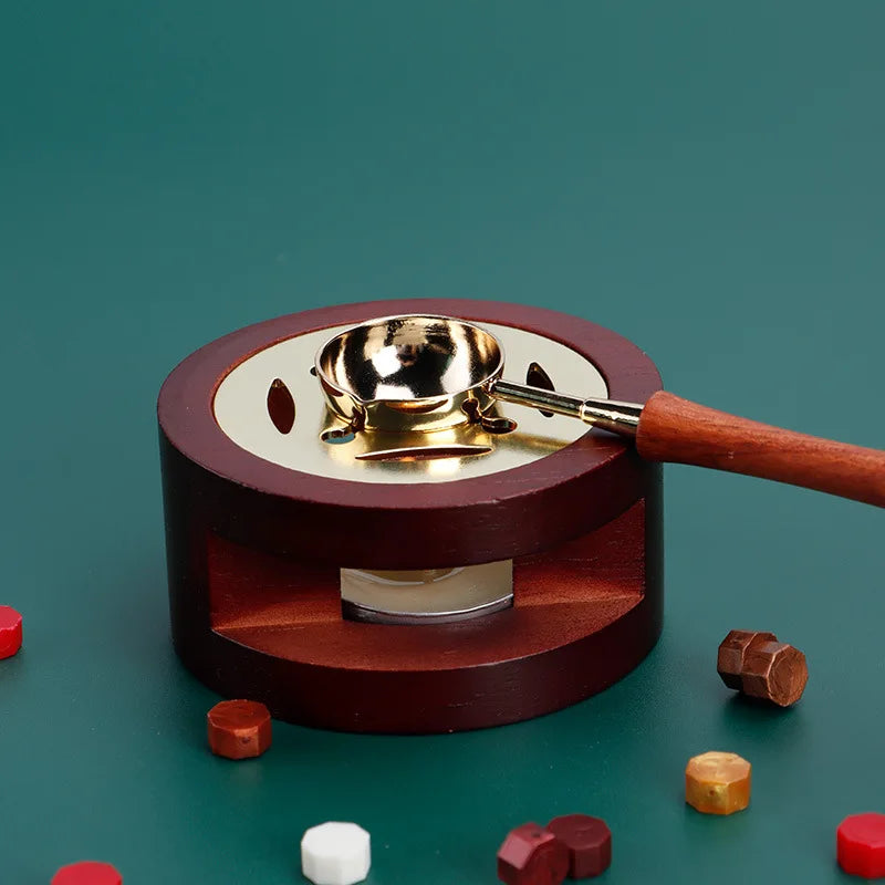 Solid Wood Wax Melting Furnace With Spoon, Wax Seal Set, Scrapbook, Wedding Invitation Letter, Stamp Decoration Tool