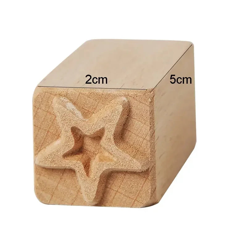 Hand Carved Wooden Stamps For Scrapbooking Sculpture DIY Clay Tools Pottery Printing Blocks Square Emboss Squirrel Leaf Flower