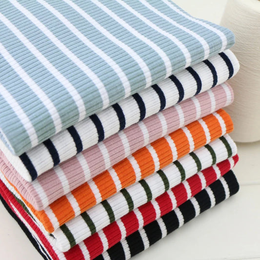 50cm X 125cm Cotton Rib Dyed Horizontal Strip Elastic Knitted Fabric Diy Clothes Medium make dress Cloth 250g/m