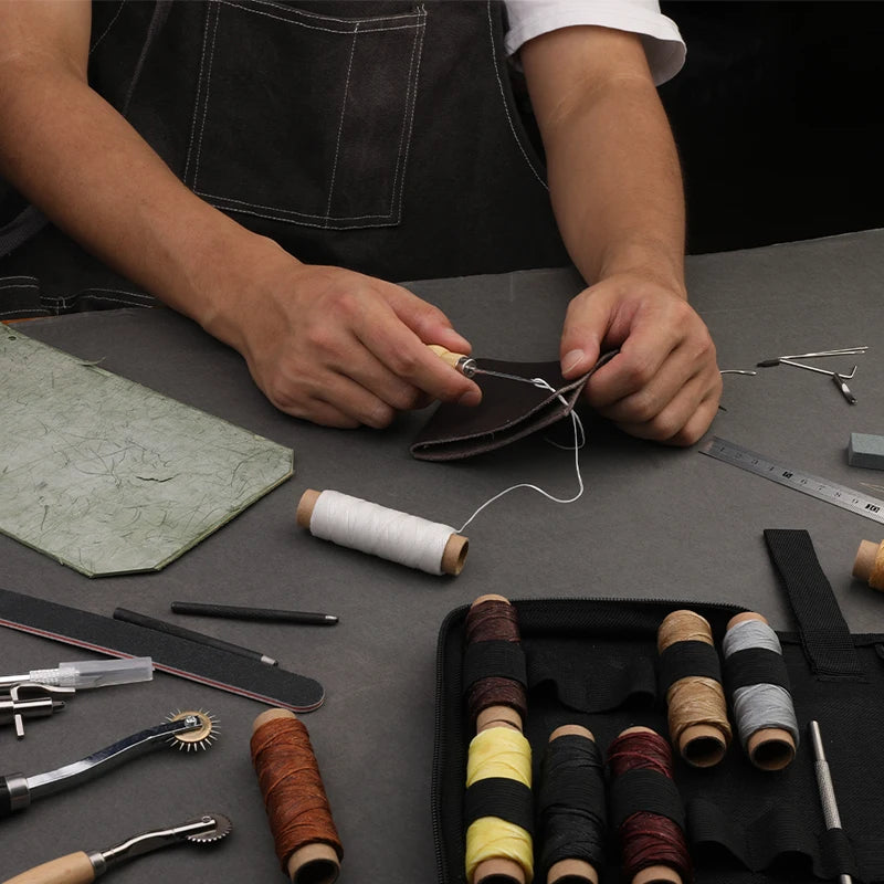 KRABALL Leather Craft Working Tools Stitching Sewing Kit Repair Set with Waxed Thread Groover Awl for Beginners Professionals