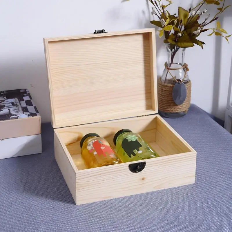 Wooden Box With Hinged Lid Unfinished Treasure Boxes For Trinket Storage Moderate Capacity Plain Wooden Jewelry Box Unpainted