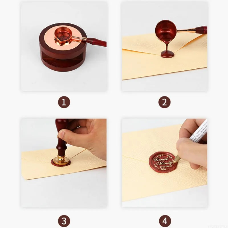 Solid Wood Wax Melting Furnace With Spoon, Wax Seal Set, Scrapbook, Wedding Invitation Letter, Stamp Decoration Tool